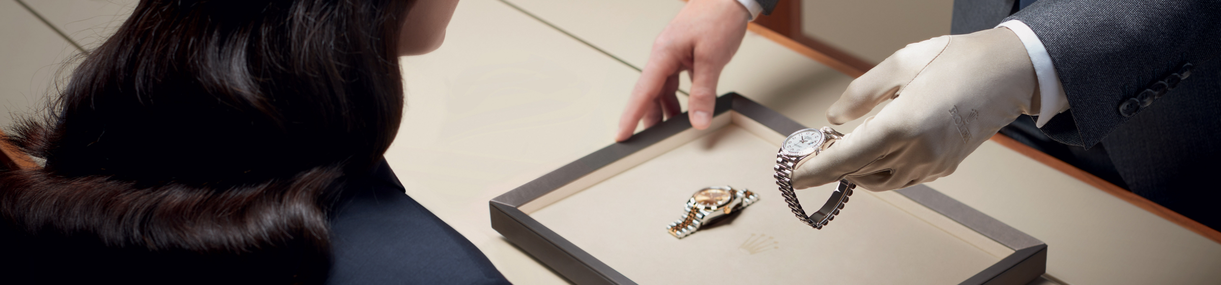 Abotoaduras "Canelado" Rolex em Ouro branco e cerâmica, a1039 | Danglar