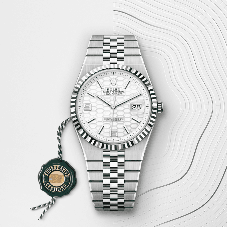 rolex Land-Dweller em Rolesor branco – combinação de aço Oystersteel e ouro branco, m127334-0001 - Danglar