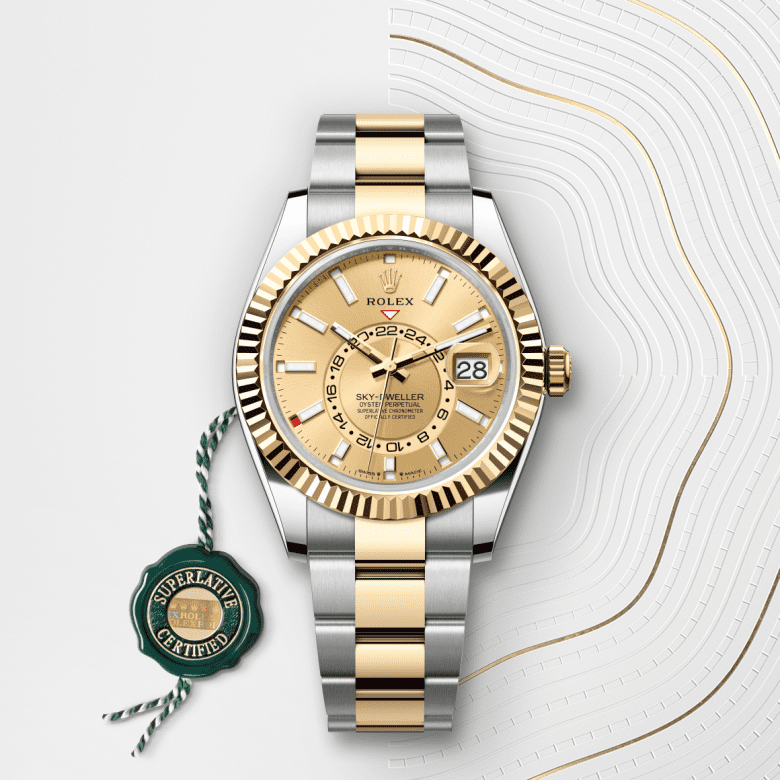 rolex Sky-Dweller em Rolesor amarelo – combinação de aço Oystersteel e ouro amarelo, m336933-0001 - Danglar